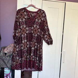 New Directions Floral Dress - Burgundy and White